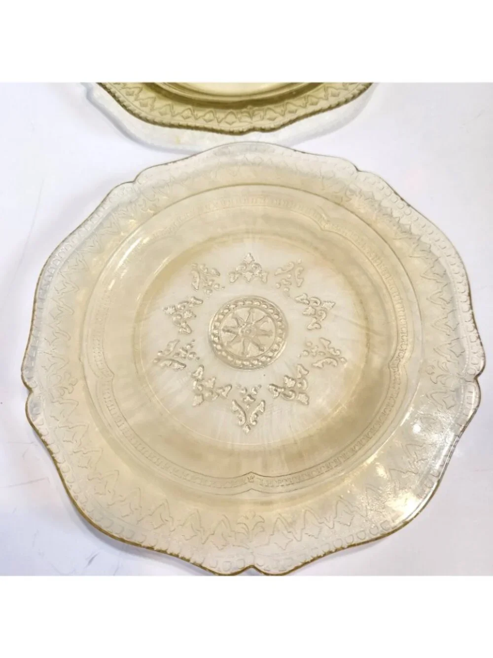 Federal Patrician Spoke 1930s Glass Saucers Yellow Depression Set Of 2 READ